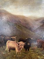 Antique Scottish landscape oil painting with Highland Cattle signed M Allinson 2 of 2 (6 of 10) Antique Scottish landscape oil painting with Highland Cattle signed M Allinson 2 of 2 (6 of 10)
