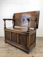 Antique Carved Oak Monks Bench Hall Seat (3 of 10) Antique Carved Oak Monks Bench Hall Seat (3 of 10)