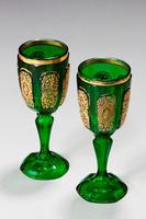 Pair of Bohemian Dark Green Glass Goblets (2 of 3) Pair of Bohemian Dark Green Glass Goblets (2 of 3)