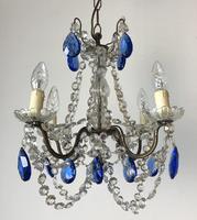 Vintage French Chandelier 4 Arm Crystal Ceiling Light with Sapphire Blue Glass (6 of 13) Vintage French Chandelier 4 Arm Crystal Ceiling Light with Sapphire Blue Glass (6 of 13)