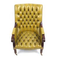 Regency Style Mahogany Library Chair with Mustard Leather Button Back (2 of 6) Regency Style Mahogany Library Chair with Mustard Leather Button Back (2 of 6)