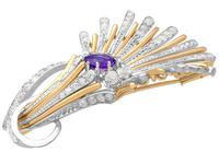 1.01ct Amethyst and 1.69ct Diamond, Platinum and 14ct Yellow Gold Brooch - Art Deco - Vintage Circa 1940 (8 of 9) 1.01ct Amethyst and 1.69ct Diamond, Platinum and 14ct Yellow Gold Brooch - Art Deco - Vintage Circa 1940 (8 of 9)