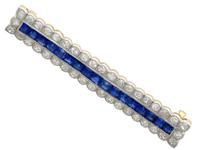 1.12ct Sapphire & 1.78ct Diamond, 12ct Yellow Gold & Palladium Bar Brooch c.1930 (3 of 9) 1.12ct Sapphire & 1.78ct Diamond, 12ct Yellow Gold & Palladium Bar Brooch c.1930 (3 of 9)