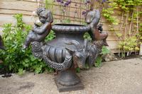 Pair of Cast Iron Garden Urns with Cherubs & Rams Heads (6 of 8) Pair of Cast Iron Garden Urns with Cherubs & Rams Heads (6 of 8)