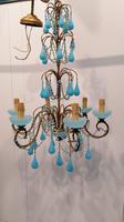 Murano, Rare Italian Chandelier in Aqua Beaded Opaline (2 of 8) Murano, Rare Italian Chandelier in Aqua Beaded Opaline (2 of 8)
