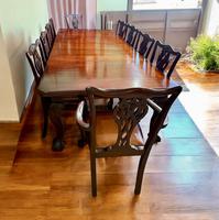 LARGE CHIPPENDALE REVIVAL SOLID MAHOGANY EXTENDING WINDOUT DINING TABLE, INCLUDING TEN CHAIRS (APPROX. 9ft)