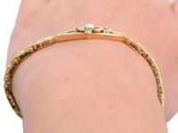 0.35ct Diamond & Pearl, 14ct Yellow Gold Bracelet - Antique c.1910 (8 of 8) 0.35ct Diamond & Pearl, 14ct Yellow Gold Bracelet - Antique c.1910 (8 of 8)
