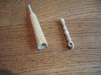 Victorian bone needle case in shape of parasol with clasped hand handle & Stanhope (2 of 3) Victorian bone needle case in shape of parasol with clasped hand handle & Stanhope (2 of 3)