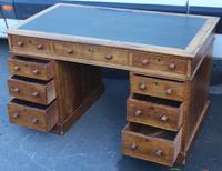 1920's Solid Light Oak Pedestal Desk with Green Leather Top. (3 of 5) 1920's Solid Light Oak Pedestal Desk with Green Leather Top. (3 of 5)