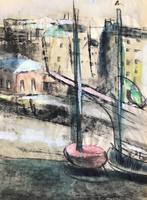Original Mixed Media Painting ' Continental Harbour Scene' by Egon Adler Initialled & Dated 25 (2 of 4) Original Mixed Media Painting ' Continental Harbour Scene' by Egon Adler Initialled & Dated 25 (2 of 4)