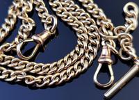 Antique 9ct Yellow Gold Double Albert Chain, Watch Chain, Curb Link (3 of 13) Antique 9ct Yellow Gold Double Albert Chain, Watch Chain, Curb Link (3 of 13)