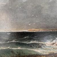 Antique oil painting seascape coastal scene of St Owens Ouens Bay Jersey (7 of 10) Antique oil painting seascape coastal scene of St Owens Ouens Bay Jersey (7 of 10)