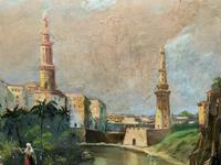 Large Early 1900s North African Cityscape with Mosque Oil Painting on Canvas (5 of 15) Large Early 1900s North African Cityscape with Mosque Oil Painting on Canvas (5 of 15)