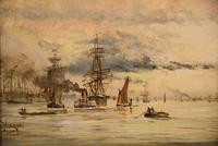 Oil Painting by Adolphe Ragon “on the Thames near Woolwich” (2 of 5) Oil Painting by Adolphe Ragon “on the Thames near Woolwich” (2 of 5)