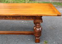 1960s Carved Oak Refectory Table with Set 8 Dining Chairs Green Upholstery (5 of 10) 1960s Carved Oak Refectory Table with Set 8 Dining Chairs Green Upholstery (5 of 10)