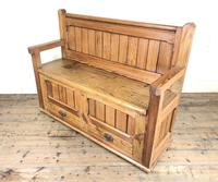 Pitch Pine and Oak Settle Bench with Drawers (M-1475) (10 of 11) Pitch Pine and Oak Settle Bench with Drawers (M-1475) (10 of 11)