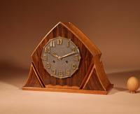 Exceptional Very Stylish Typical Art Deco Amsterdam School Oak and Macassar Ebony /  Coromandel Mantel Clock