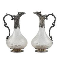 Pair of Wine Glass Jugs in Silver, Louis XV Style, Turn of the 19th-20th Centuries.