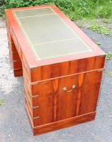 1960s Yew Wood Pedestal Desk with Green Leather Top- Military Style (4 of 5) 1960s Yew Wood Pedestal Desk with Green Leather Top- Military Style (4 of 5)