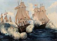 Large Fabulous Vintage 20th Century Maritime Naval Battle Ships Seascape Oil Painting (3 of 12) Large Fabulous Vintage 20th Century Maritime Naval Battle Ships Seascape Oil Painting (3 of 12)