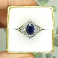 Vintage 18ct white gold sapphire diamond cluster ring ~ 1.55ct sapphire (2 of 10) Vintage 18ct white gold sapphire diamond cluster ring ~ 1.55ct sapphire (2 of 10)