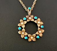 Antique Art Nouveau 15ct Gold Floral Pendant, Pearl & Turquoise, 9ct Gold Necklace (11 of 12) Antique Art Nouveau 15ct Gold Floral Pendant, Pearl & Turquoise, 9ct Gold Necklace (11 of 12)