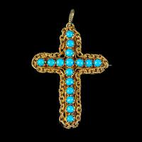 Antique Victorian Turquoise Cannetille Cross Pendant Brooch 18ct Gold c.1860 (4 of 5) Antique Victorian Turquoise Cannetille Cross Pendant Brooch 18ct Gold c.1860 (4 of 5)