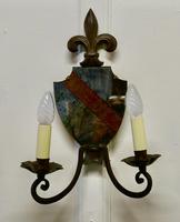 Pair of Wrought Iron Heraldic Shield Shaped Girandole Wall Mirrors (6 of 7) Pair of Wrought Iron Heraldic Shield Shaped Girandole Wall Mirrors (6 of 7)