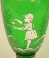Mary Gregory Painted Green Glass Shaped Vase (3 of 6) Mary Gregory Painted Green Glass Shaped Vase (3 of 6)