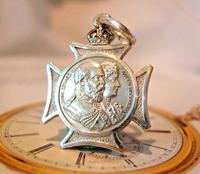 Silver Pocket Watch Chain Fob 1902 Coronation King Edward VII Antique Dainty Fob (1 of 9)