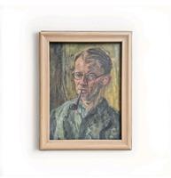Vintage Oil On Board Self Portrait by Owen Rowley,