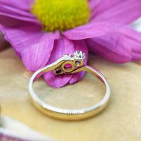 Vintage 18ct Gold Ruby & Diamond Three Stone Bypass Ring (2 of 7) Vintage 18ct Gold Ruby & Diamond Three Stone Bypass Ring (2 of 7)