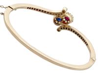 0.45ct Ruby & Sapphire, 1.50ct Diamond, 14ct Yellow Gold Bangle - Antique c.1890 (4 of 12) 0.45ct Ruby & Sapphire, 1.50ct Diamond, 14ct Yellow Gold Bangle - Antique c.1890 (4 of 12)