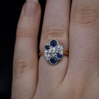 Antique Blue Sapphire and Old Cut Diamond Cluster 18ct 18K Yellow Gold and Platinum Ring (7 of 10) Antique Blue Sapphire and Old Cut Diamond Cluster 18ct 18K Yellow Gold and Platinum Ring (7 of 10)