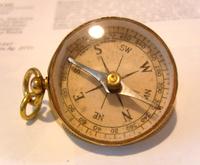 Pocket Watch Chain Compass Fob 1960s British Large Brass Drum Case Working