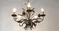 Vintage French 5 Arm Gilt Wheatsheaf & Floral Toleware Chandelier (8 of 9) Vintage French 5 Arm Gilt Wheatsheaf & Floral Toleware Chandelier (8 of 9)