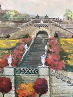 Original oil painting on board A Scottish (?) castle and formal gardens' by Barbara Lady Brassey. 1911-2010. Signed c.1980 (4 of 4) Original oil painting on board A Scottish (?) castle and formal gardens' by Barbara Lady Brassey. 1911-2010. Signed c.1980 (4 of 4)