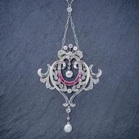 Antique Diamond Ruby Pearl Pendant Necklace Platinum 18ct Gold c.1915 Boxed (9 of 9) Antique Diamond Ruby Pearl Pendant Necklace Platinum 18ct Gold c.1915 Boxed (9 of 9)