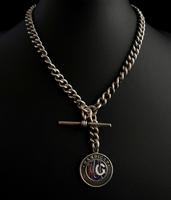 Antique Silver Double Albert Chain, Enamelled Silver Fob, Watch Chain (4 of 13) Antique Silver Double Albert Chain, Enamelled Silver Fob, Watch Chain (4 of 13)