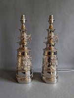 Exquisite Pair of Nickel Plated Table Lamps