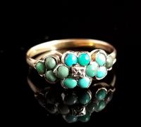 Antique Victorian Turquoise & Diamond Cluster Ring, 18ct Gold, Forget me Not (2 of 10) Antique Victorian Turquoise & Diamond Cluster Ring, 18ct Gold, Forget me Not (2 of 10)