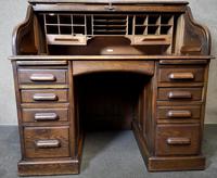 Antique Edwardian Oak Roll Top Pedestal Desk (6 of 10) Antique Edwardian Oak Roll Top Pedestal Desk (6 of 10)