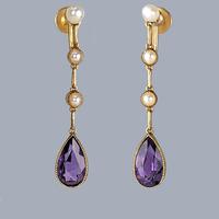 Victorian Amethyst & Pearl Drop Earrings - 15ct Gold -  Elegant Antique Screw-back Earrings c.1890
