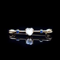 Antique Moonstone Heart and Sapphire 9ct 9K Gold Bar Brooch Pin (7 of 9) Antique Moonstone Heart and Sapphire 9ct 9K Gold Bar Brooch Pin (7 of 9)