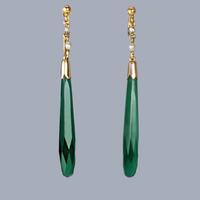 Edwardian 15ct Gold Dangle Earrings | Antique Green Quartz & Pearl Drop Earrings Circa 1910