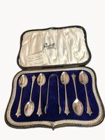 Antique Silver Set of 6 Teaspoons & Sugar Tongs (4 of 6) Antique Silver Set of 6 Teaspoons & Sugar Tongs (4 of 6)