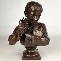 Antique 19th Century Decorative Bronze Bust Of A Student