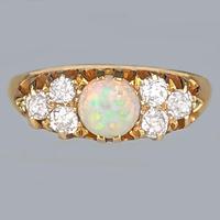 Victorian Opal and Diamond Ring | Antique 18ct Gold Ring | Chester 1897 Full Hallmarks