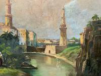 Large Early 1900s North African Cityscape with Mosque Oil Painting on Canvas (7 of 15) Large Early 1900s North African Cityscape with Mosque Oil Painting on Canvas (7 of 15)