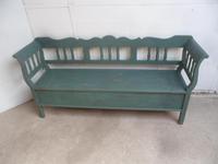 Lovely Emerald Green 3 Seater Antique Pine Kitchen / Hall Box Settle / Bench (4 of 10) Lovely Emerald Green 3 Seater Antique Pine Kitchen / Hall Box Settle / Bench (4 of 10)